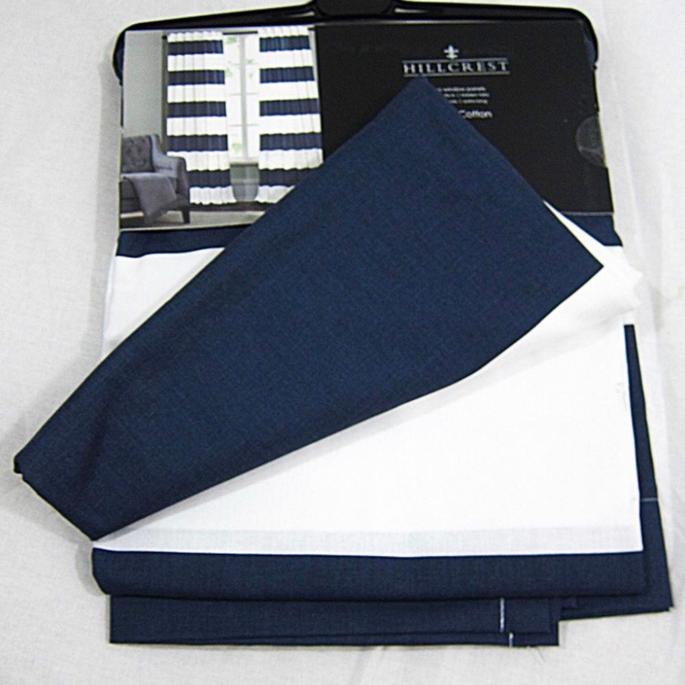 Two 52”x 96” Navy & White striped curtain panels